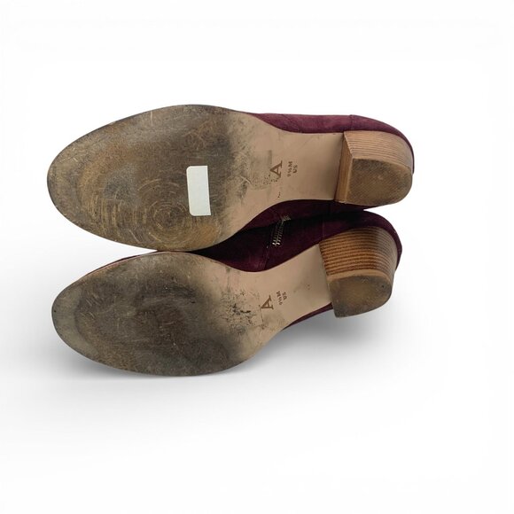 Anthropologie Burgundy Suede Heeled Ankle Boots Side Zip Size 9.5 - Picture 6 of 10